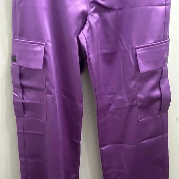 COPY - NWOT ZARA PURPLE SATIN EFFECT CARGO STYLE PANTS - Picture 5 of 7